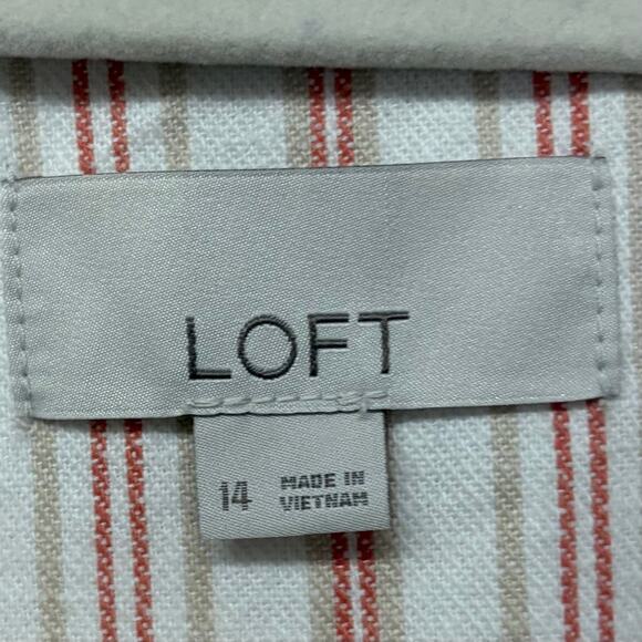 Loft Womens Blazer 14 White Pink Railroad Stripes Linen Blend Preppy Plus Modern - Picture 11 of 12